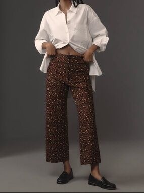 Anthropologie Maeve The Colette Ponte Crop Wide-Leg Leopard Pants 28